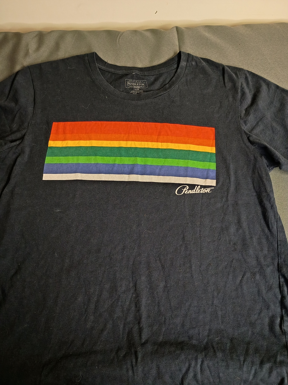 Pendleton Black Short-Sleeve Tee with Rainbow Chest Stripes